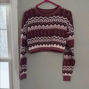 Women's Maroon and White Patterned Sweater Aeropostale size XS